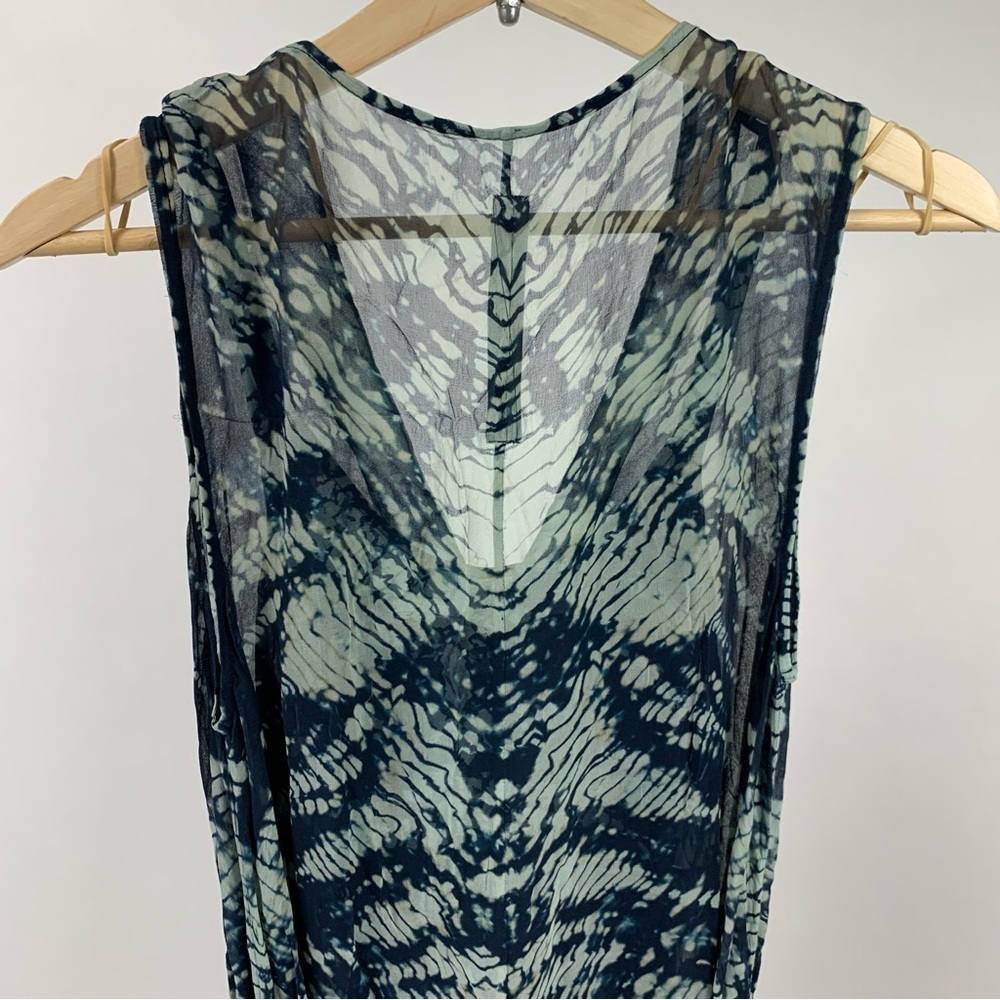 RAQUEL ALLEGRA Mist and Navy Tie Dye Maxi Sheer Silk Tie Waist V-neck Dress 0 - Picture 3 of 12